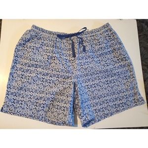 Croft & Barrow L Elastic Waist Diamond Print Mid Rise Cotton Blue Pull On Shorts